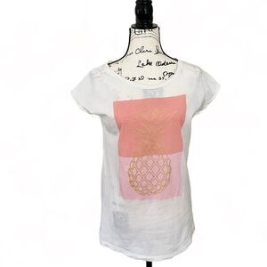 Mamalicious European Maternity Tee Shirt Pineapple Size S Cotton Graphic Gold